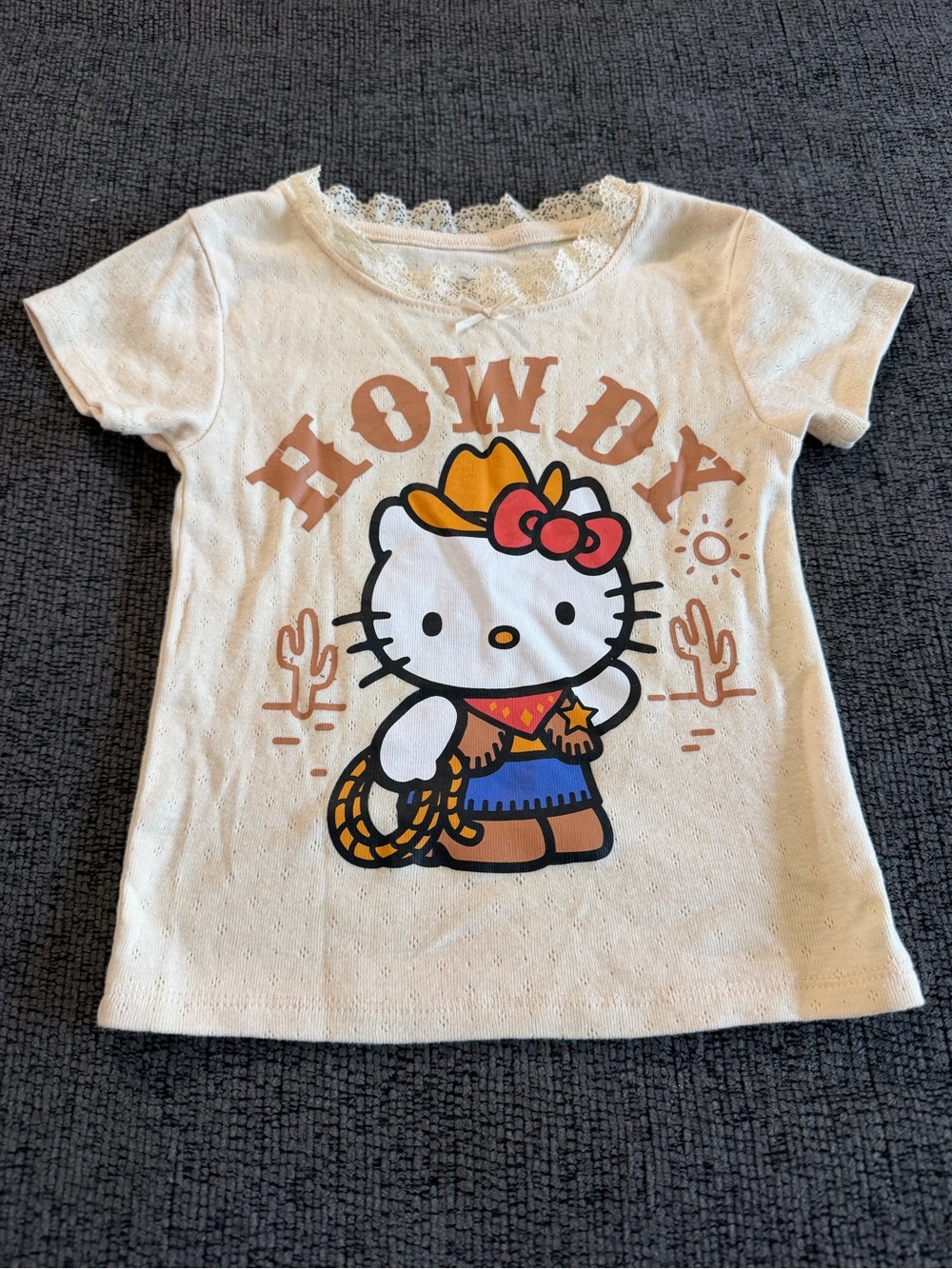 Hello Kitty Cream 'Howdy' Western Graphic Tee with Red Bow